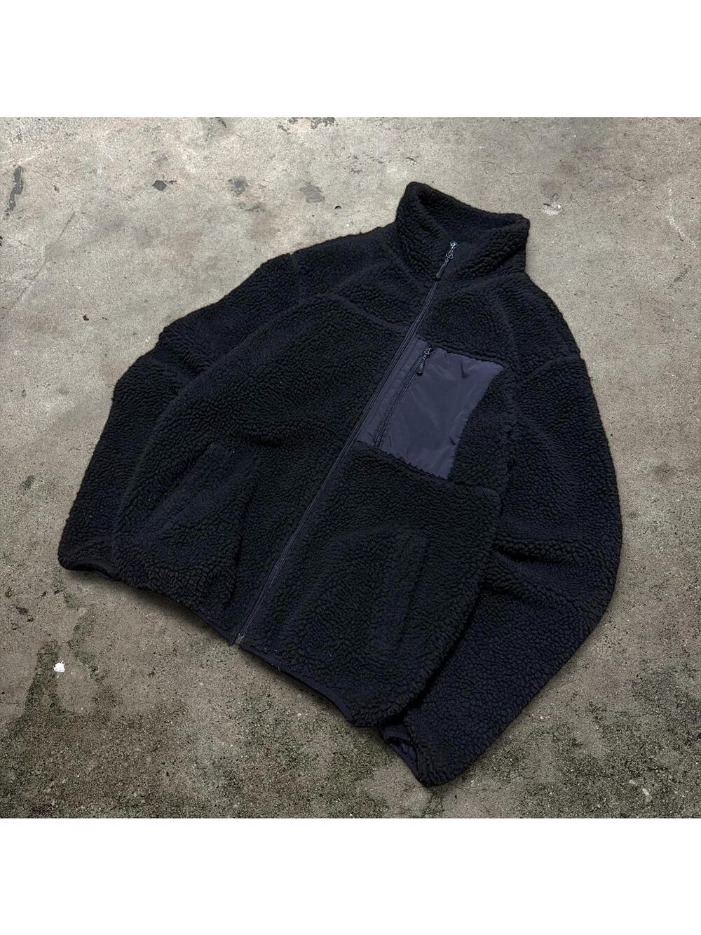 Cotton On Black Sherpa Fleece Zip Up Jacket Nylon Chest Pocket XS